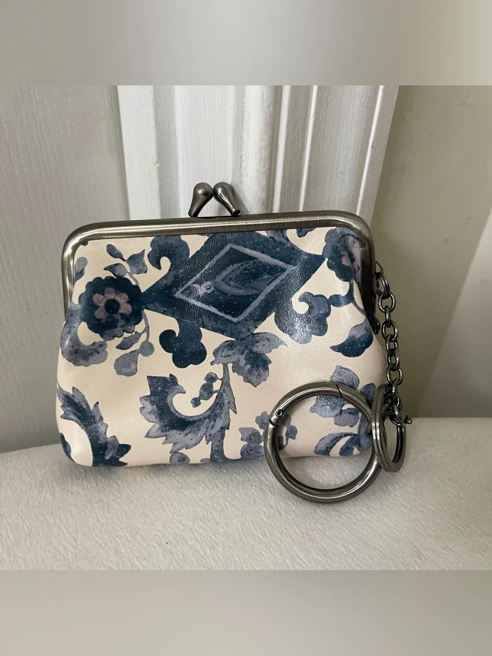 Patricia Nash Cream coin Pouch with Navy Floral Print